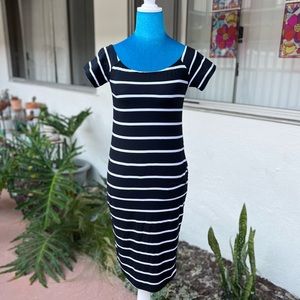 Style 5 Black & White Striped Cap Sleeve Bodycon Dress So SOFT!! Size S/M